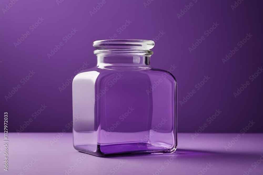 purple glass jar with a clear lid on a purple surface purple glass jar with a clear lid on a purple surface