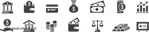 Bank icon vector illustration set. credit card mobile banking wallet ATM banger Editable line vector icons collection.
