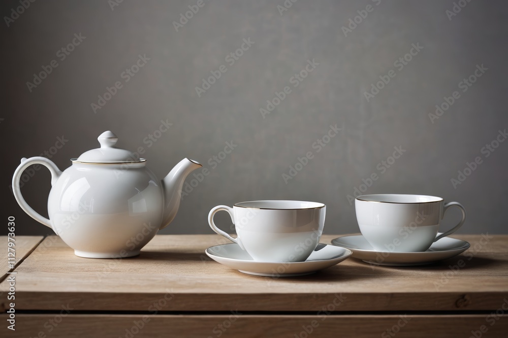 there are two cups and a teapot on a table there are two cups and a teapot on a table