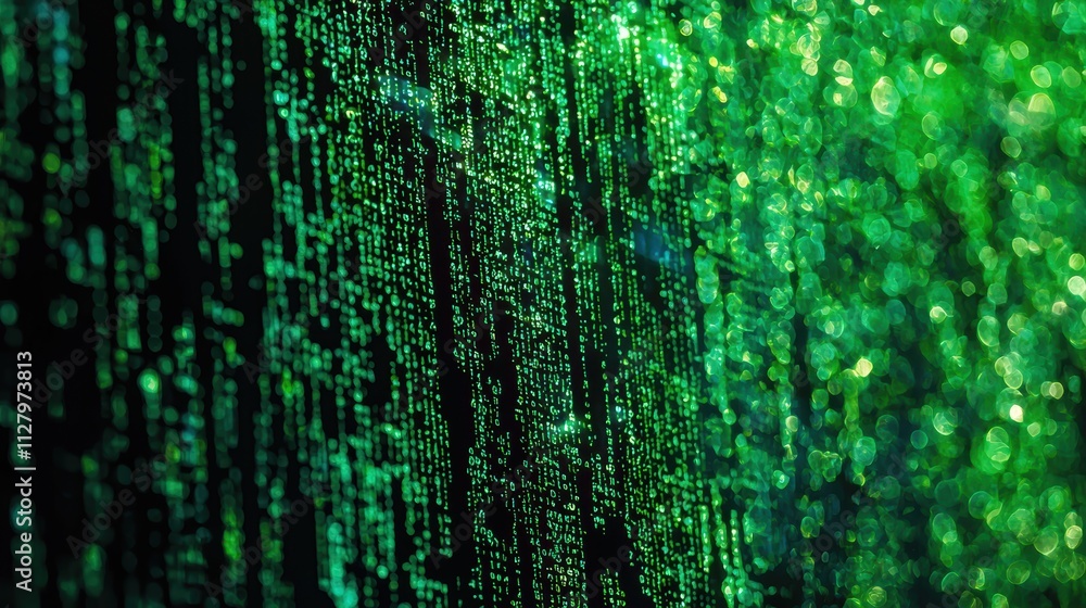 Abstract Digital Background with Green Binary Code and Glow Effects Abstract Digital Background with Green Binary Code and Glow Effects
