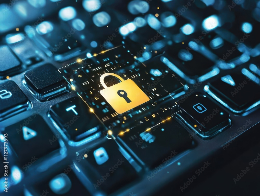 Cybersecurity Concept with Lock Icon and Keyboard Background Visual Cybersecurity Concept with Lock Icon and Keyboard Background Visual