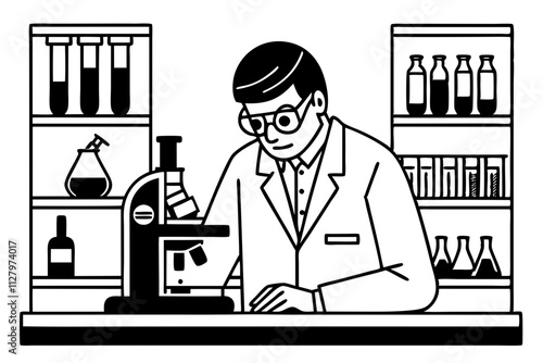 Flat vector illustration of a medical researcher working in a laboratory