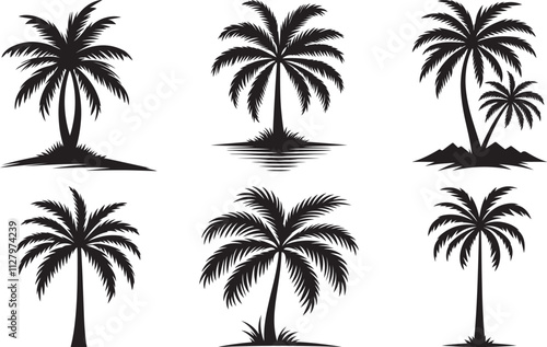 Palm Tree set silhouette vector illustration design