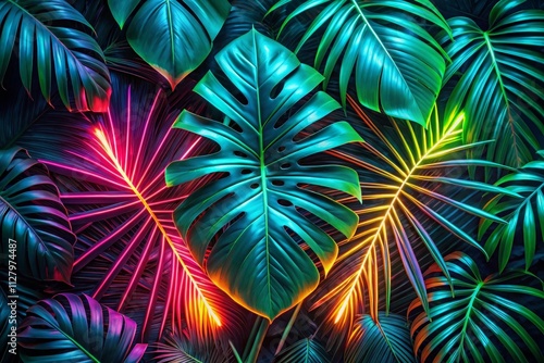 AI generated Neon urban jungle with digital wildlife and vibrant plants