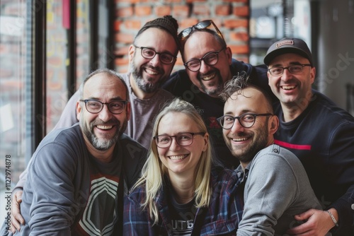 Group of friends laughing and having fun in a cafe. Group of happy young people.