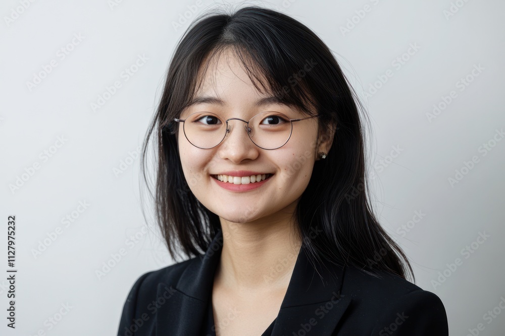 Smiling Asian woman in glasses, headshot portrait. Smiling Asian woman in glasses, headshot portrait.