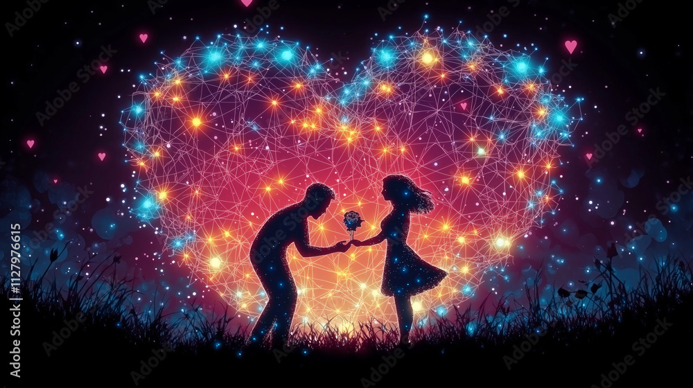Romantic gesture night sky digital art heart shape silhouette love concept for valentine's day Romantic gesture night sky digital art heart shape silhouette love concept for valentine's day