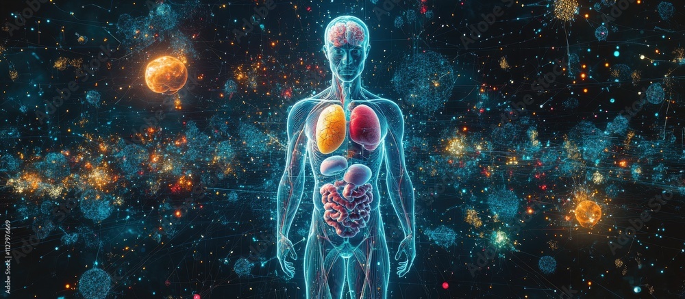 Human anatomy in a cosmic background. Human anatomy in a cosmic background.