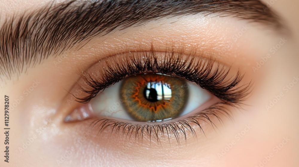 Close-up of a woman's eye with beautiful, long eyelashes and subtle makeup.. Close-up of a woman's eye with beautiful, long eyelashes and subtle makeup..