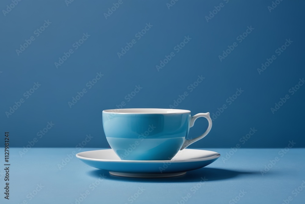 Fototapeta premium there is a cup and saucer on a blue table