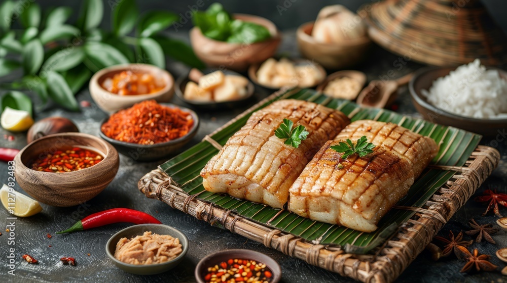 Grilled squid with Asian spices and rice. Grilled squid with Asian spices and rice.