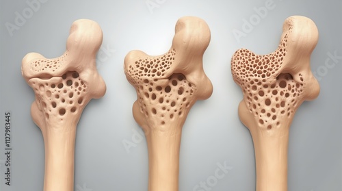 High-Resolution Medical Illustration of Three Femur Bone Stages