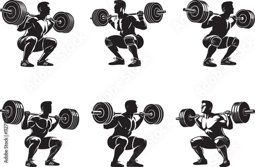 Powerlifter squatting set silhouette vector art, Powerlifter squatting design