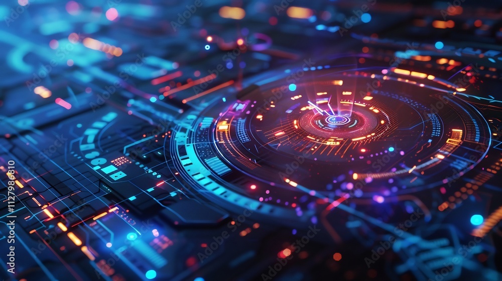 Abstract Futuristic Technology Interface: Neon Lights and Circuitry Abstract Futuristic Technology Interface: Neon Lights and Circuitry