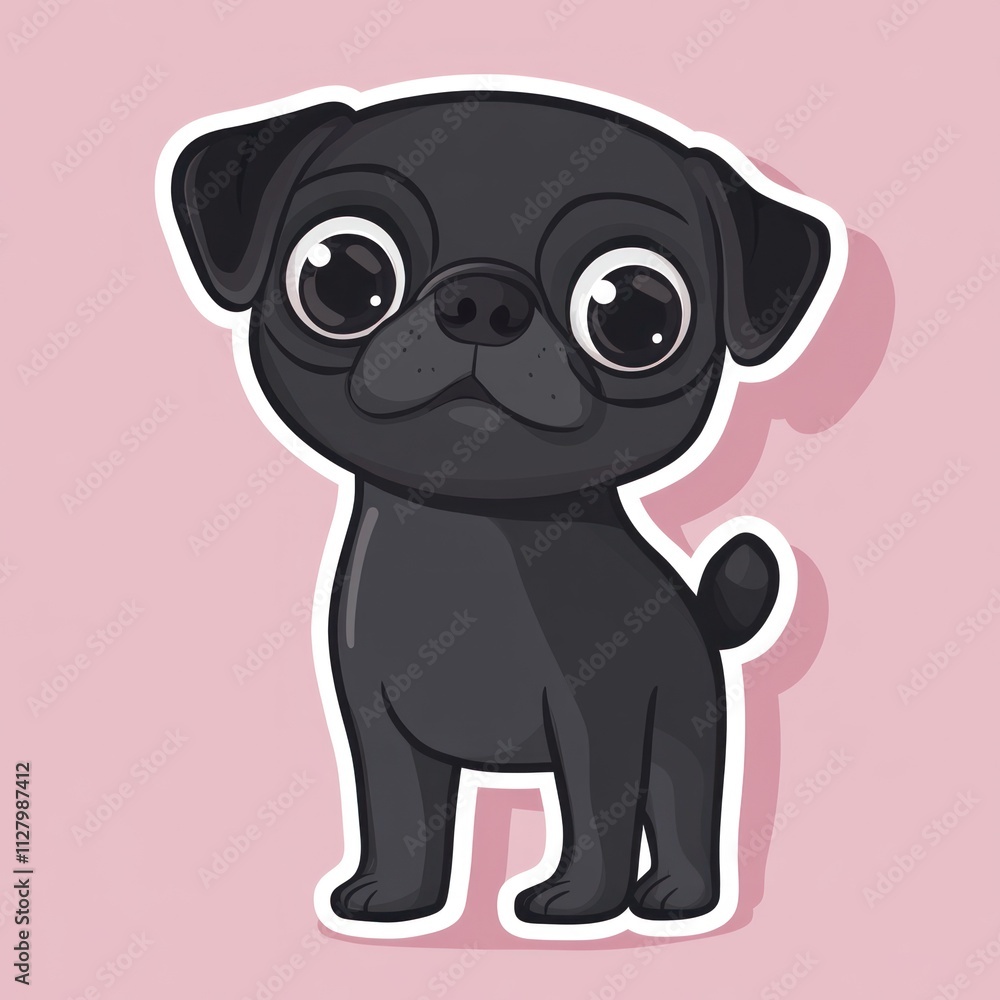 Adorable cartoon black pug puppy. Adorable cartoon black pug puppy.