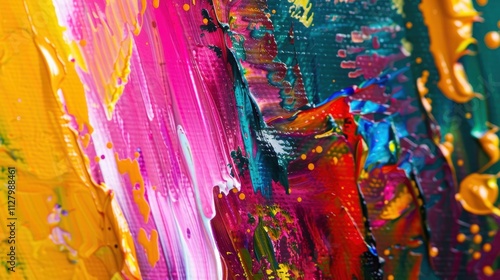 Vibrant Abstract Painting with Swirls of Colorful Paints and Textures