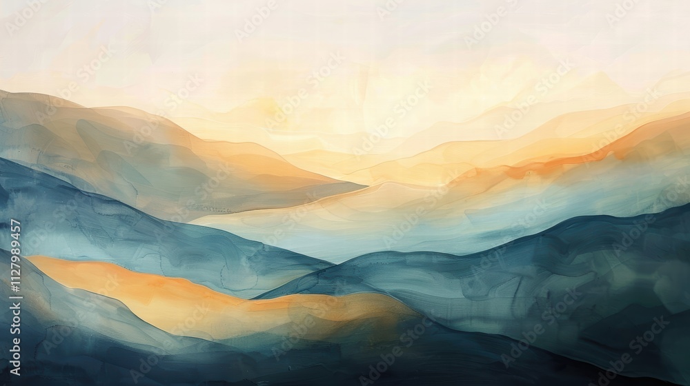 Serene Watercolor Landscape with Gentle Hues and Soft Gradients Serene Watercolor Landscape with Gentle Hues and Soft Gradients