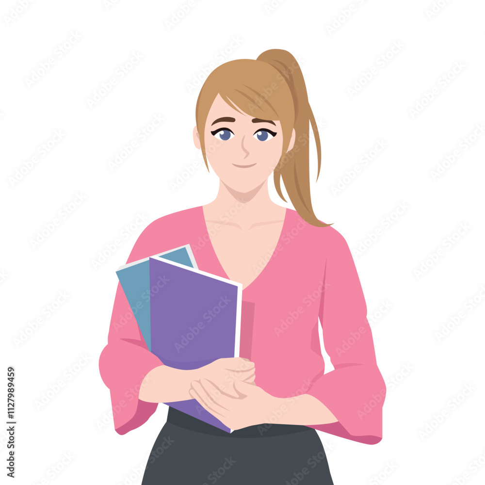 Woman with a book. Teacher day, Literacy day concept. Flat vector Character Illustration Woman with a book. Teacher day, Literacy day concept. Flat vector Character Illustration
