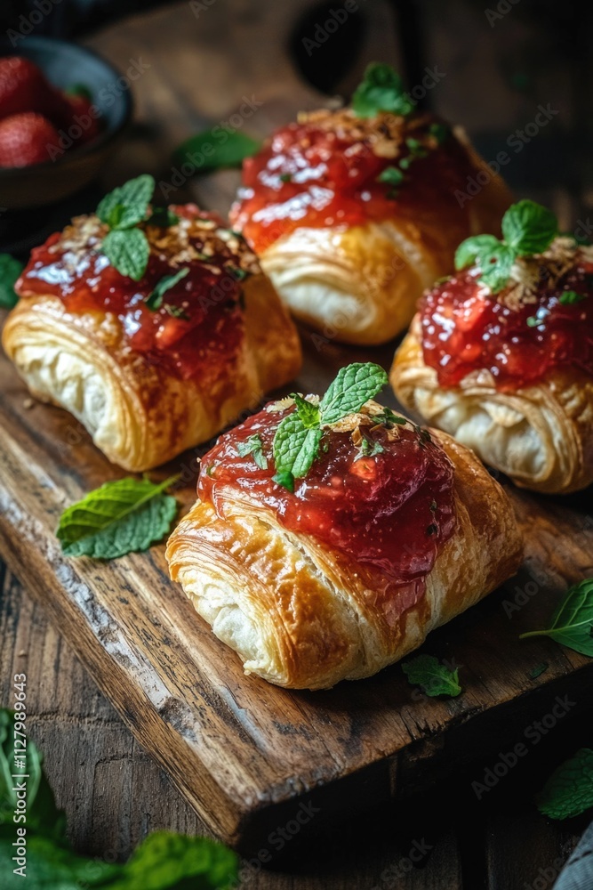 Wooden cutting board with pastries Wooden cutting board with pastries