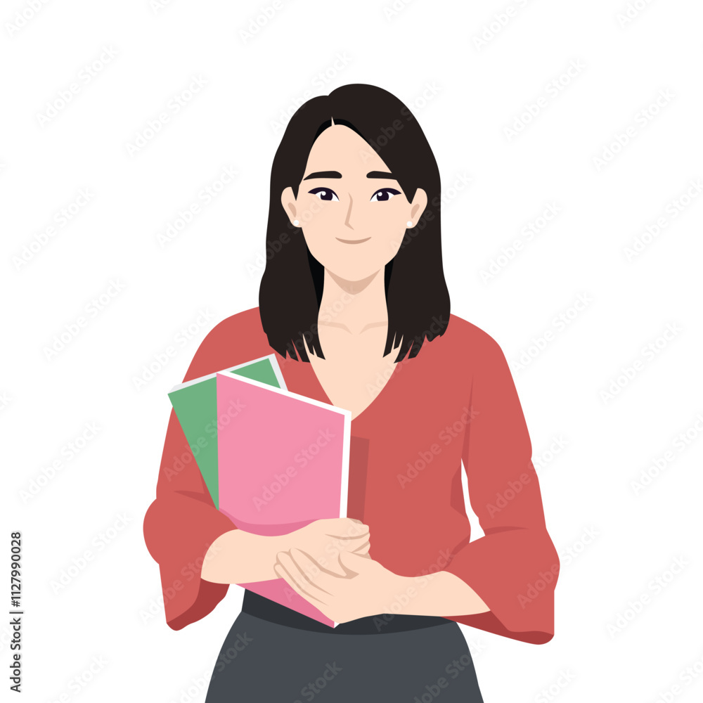 Young woman with a book. Teacher day, Literacy day concept. Flat vector Character Illustration Young woman with a book. Teacher day, Literacy day concept. Flat vector Character Illustration