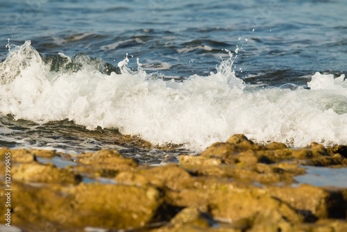 Fototapeta Naklejka Na Ścianę i Meble -  sea surf wave on the beach, landscape
