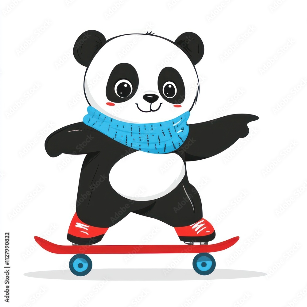 Cute panda skateboarding wearing a scarf. (1)