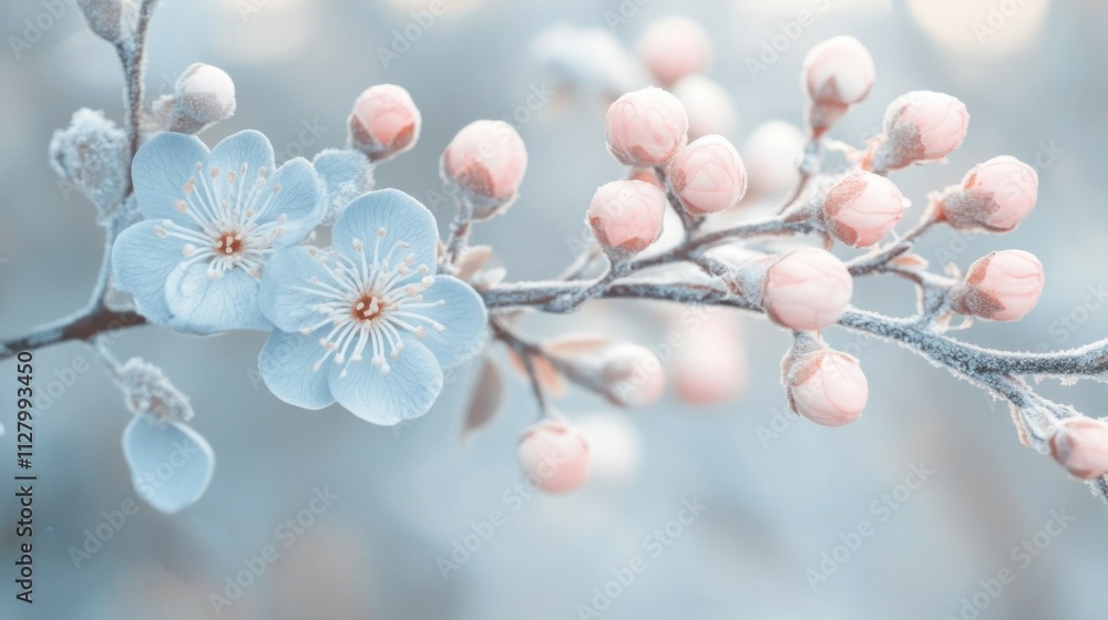 Fototapeta premium Delicate Frost Covered Blossoms Branching Out