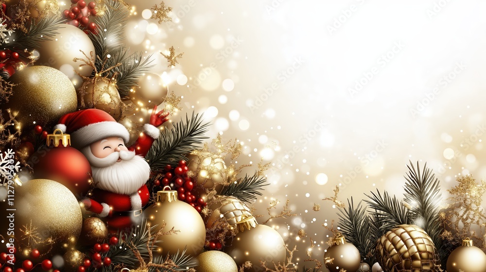 Santa Claus with Golden Baubles and Christmas Pinecones Santa Claus with Golden Baubles and Christmas Pinecones