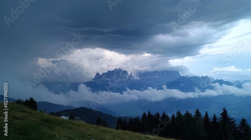 Majestic Mountain Landscape with Dramatic Cloudy Sky