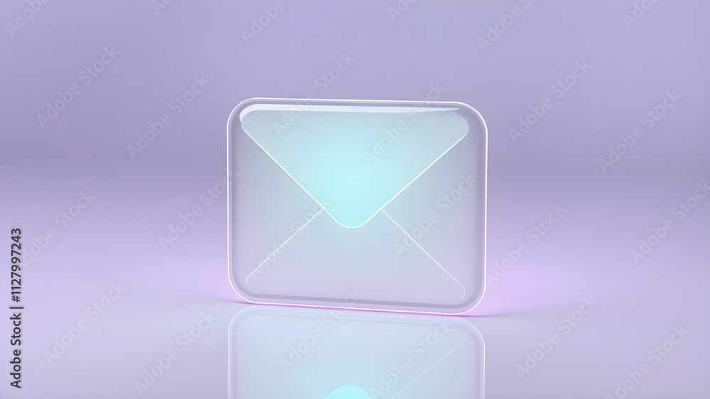 Minimalist translucent glass envelope icon with frosted pastel green highlights, set against a gradient lavender surface, ultra-detailed in 8K resolution Minimalist translucent glass envelope icon with frosted pastel green highlights, set against a gradient lavender surface, ultra-detailed in 8K resolution