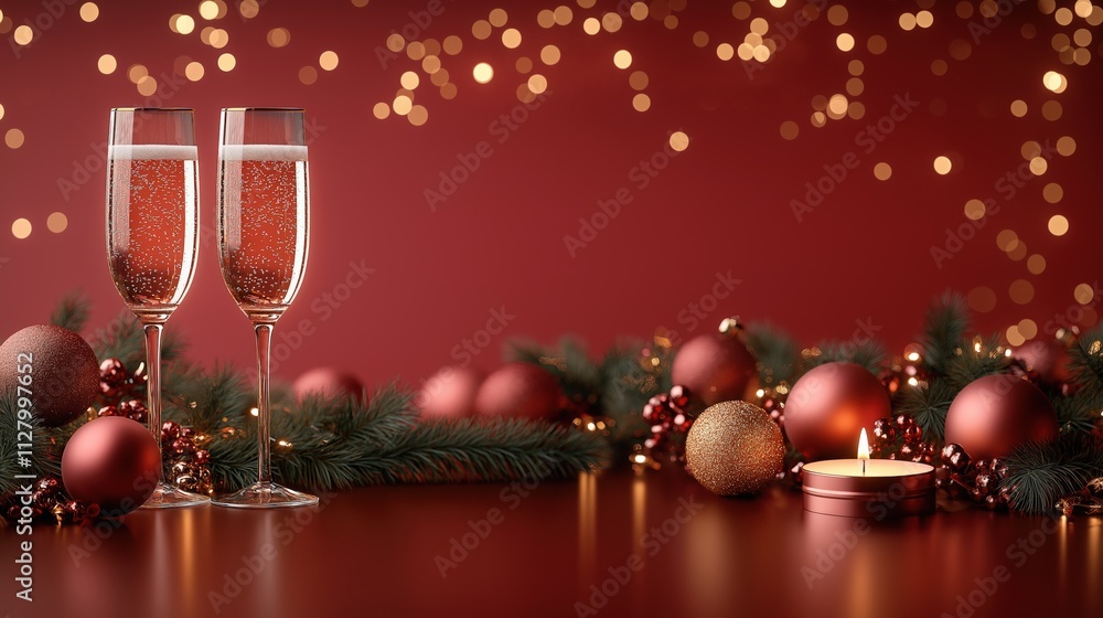 Glittering Christmas Lights and Champagne Flutes Glittering Christmas Lights and Champagne Flutes