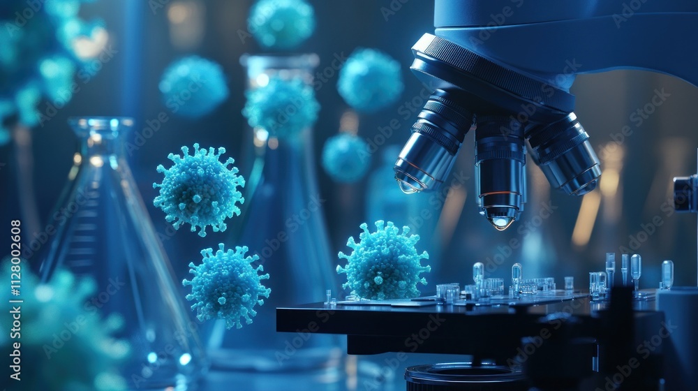 Fototapeta premium Microscopic View of Viruses Under Research in a Laboratory Setting
