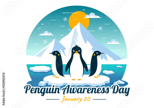 Penguin Awareness Day Vector Illustration on January 20, featuring Penguins and an Iceberg to Promote Animal Conservation in a Flat Background
