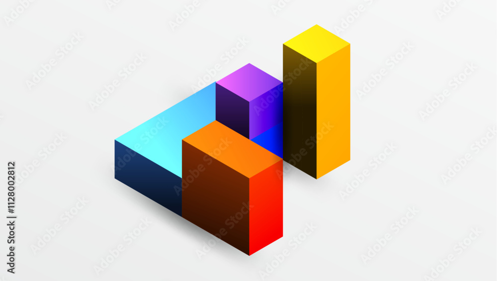 Sleek abstract design featuring isometric 3D blocks in a clean, modern composition. Perfect for tech-inspired themes, with vibrant colors and geometric precision Sleek abstract design featuring isometric 3D blocks in a clean, modern composition. Perfect for tech-inspired themes, with vibrant colors and geometric precision