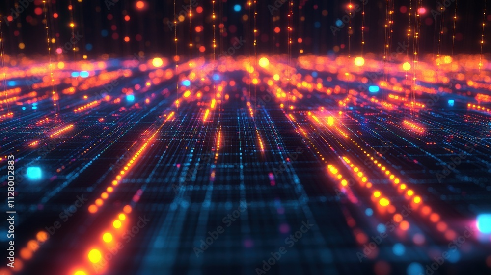A vibrant digital landscape filled with glowing particles and lines, creating a futuristic and abstract representation of technology and data flow. A vibrant digital landscape filled with glowing particles and lines, creating a futuristic and abstract representation of technology and data flow.