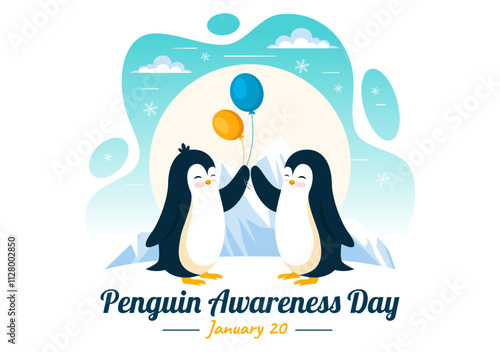 Penguin Awareness Day Vector Illustration on January 20, featuring Penguins and an Iceberg to Promote Animal Conservation in a Flat Background