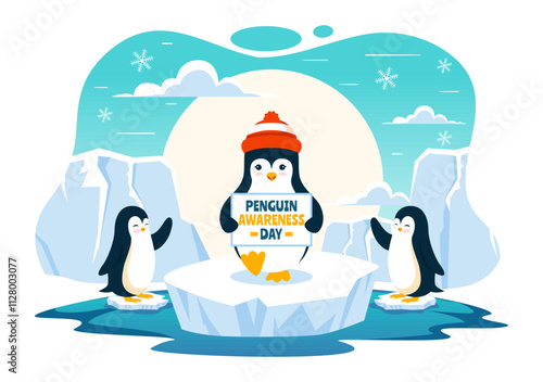 Penguin Awareness Day Vector Illustration on January 20, featuring Penguins and an Iceberg to Promote Animal Conservation in a Flat Background
