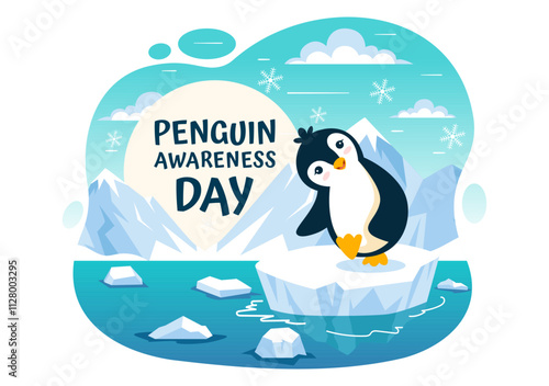 Penguin Awareness Day Vector Illustration on January 20, featuring Penguins and an Iceberg to Promote Animal Conservation in a Flat Background