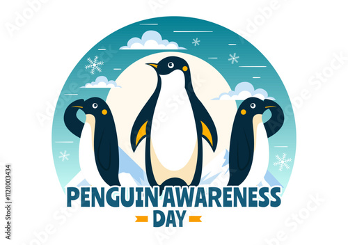 Penguin Awareness Day Vector Illustration on January 20, featuring Penguins and an Iceberg to Promote Animal Conservation in a Flat Background