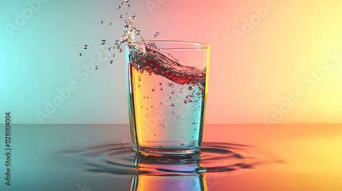 Striking visual illusory beverage floating gracefully mid air captivating colors reflections, drink, glass, liquid, artistic, surreal, design, vibrant. Illusory. Illustration