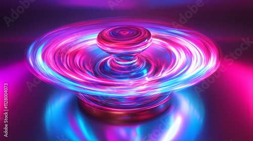 Surreal 3d mockup of a spinning top illusory sphere with mesmerizing gif-like neon lights and swirling patterns against. Illusory. Illustration photo