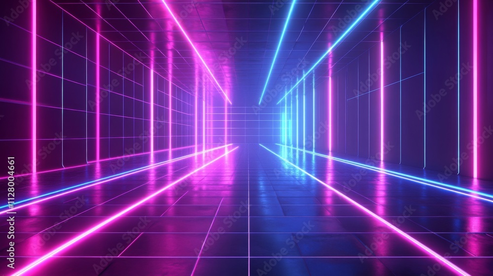 Neon Lights Illuminate Futuristic Corridor Neon Lights Illuminate Futuristic Corridor