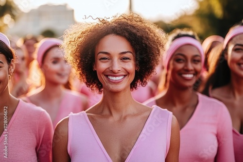 Breast Cancer Awareness Advocates in Pink Celebrating Together