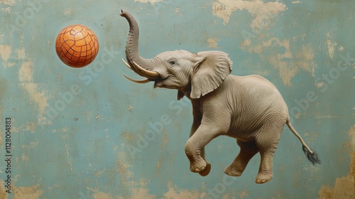 Playful Elephant Leaping for a Ball photo