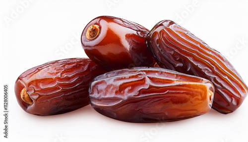 Big dates isolated. Dry date fruits heap, medjool, medjoul or majhool photo