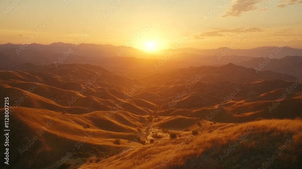 Fototapeta premium Golden Sunset Over Rolling Mountain Ranges