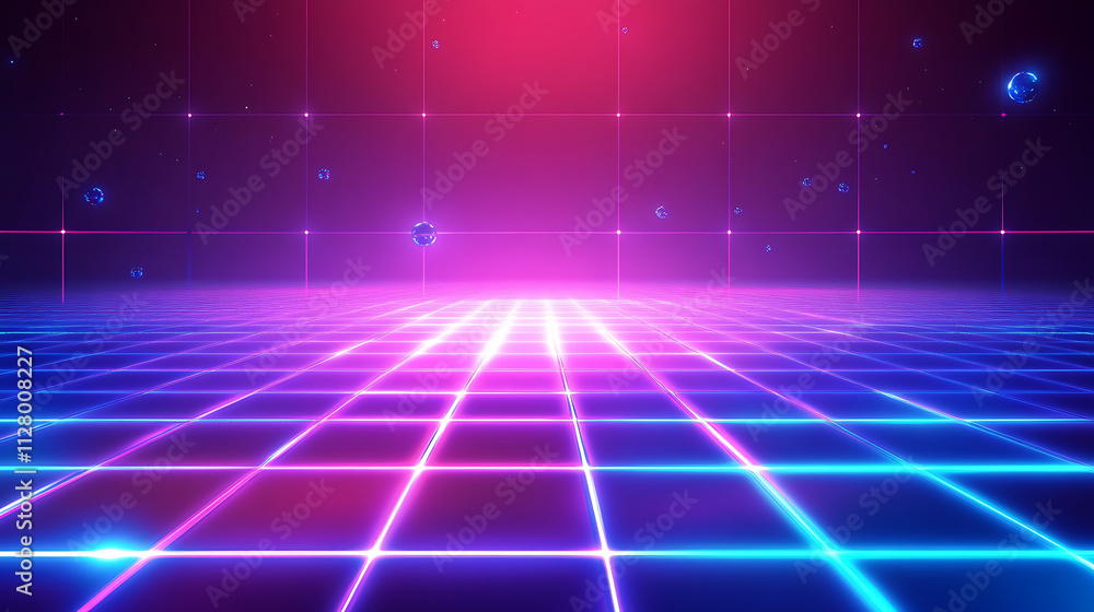 vibrant neon grid glowing in shades of blue and pink, creating futuristic atmosphere vibrant neon grid glowing in shades of blue and pink, creating futuristic atmosphere