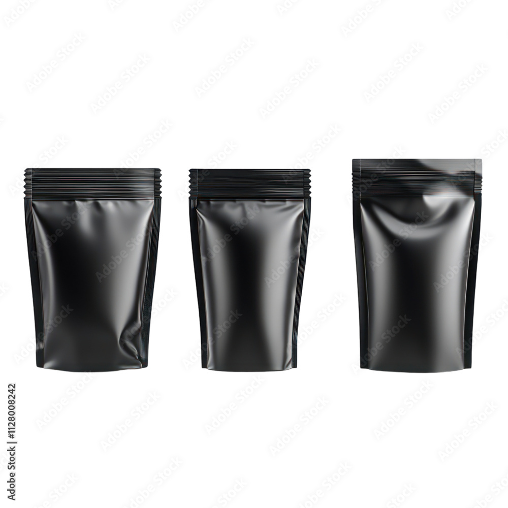 Three Black Stand Up Pouches for Packaging Three Black Stand Up Pouches for Packaging