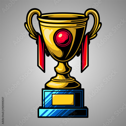 An illustration of golden trophy template. Futuristic color. Hand drawing of digital trophy element. Vector Eps 10.