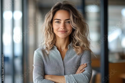 Free Download Confident mature businesswoman in modern office smiling with arms crossed portrait of a professional female corporate leader - GFXLoad